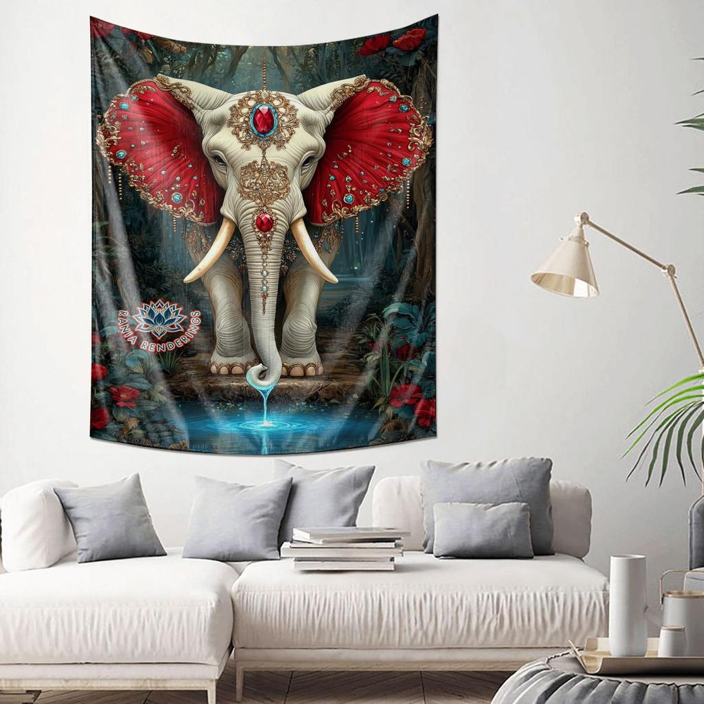 Art Deco Tapestry Elephant Pattern Hanging Cloth Wall Mural Tapestry