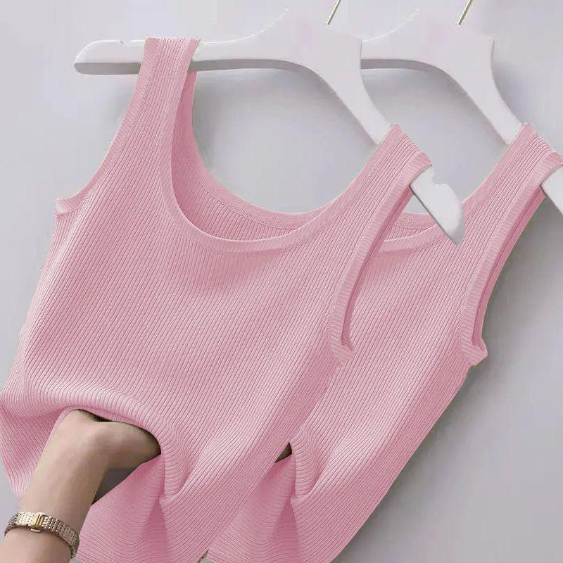 Ribbed Ice Silk Plus Size Tank Top for Women - Sleeveless, Slim Fit, Ideal for Layering or Wearing Alone in Spring/Summer. No Chest Pads.