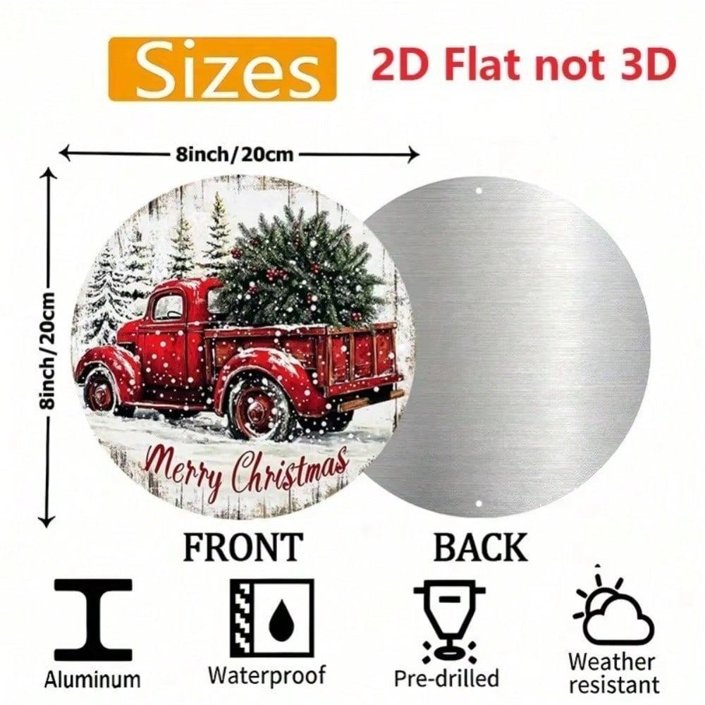 Vintage Red Truck Christmas Metal Sign 8x8 Inch Rustic Tin Wall Art Home Decor Farmhouse