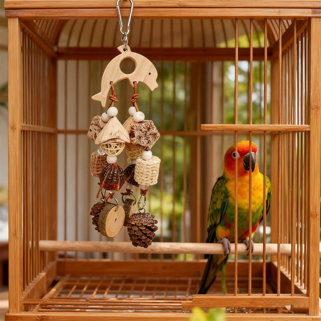 Parrot Chew Toys Wooden Fruit String Pinecone Corn Cob Cork Bird Cage Accessories Tooth-grinding Bird Toy For Small Medium Birds