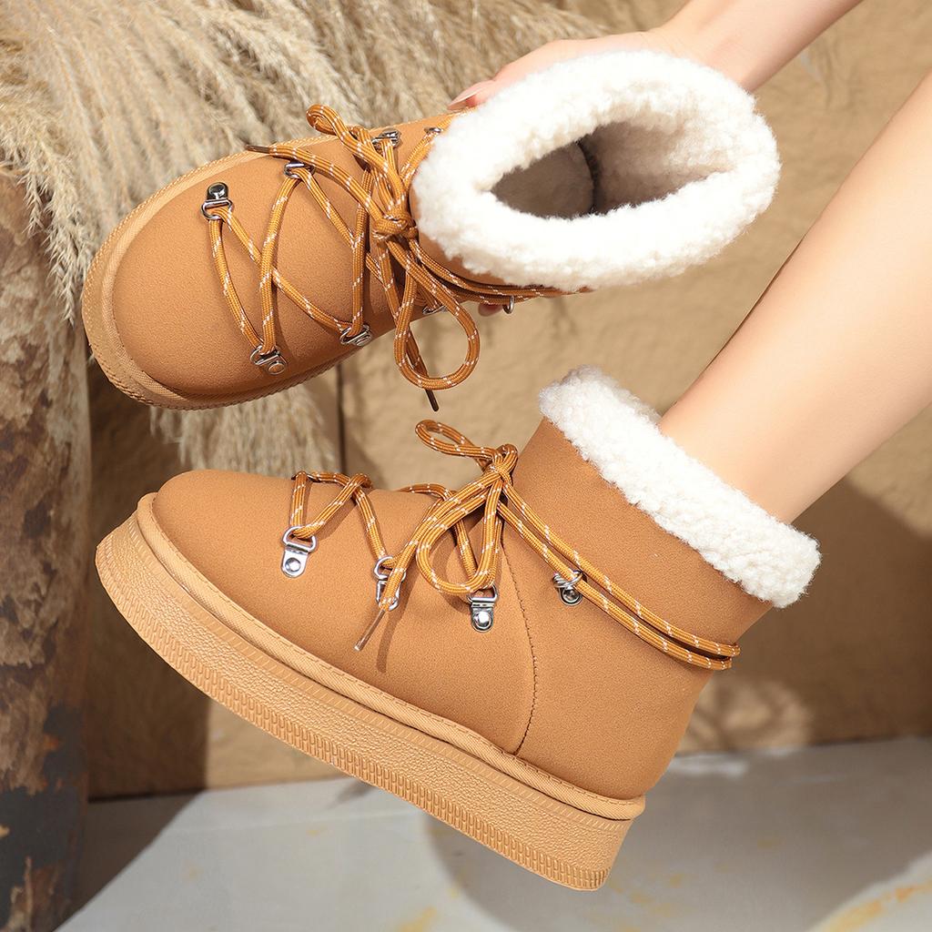 Winter New Snow Boots Plus-size Flat Short Cotton Shoes Women's Plush Thickened To Warm The Snow