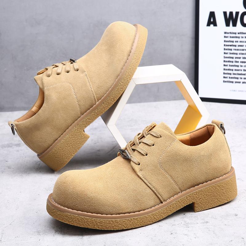 Fashion New Thick Bottom Man Round Head Oxford Footwear Lace-Up Outdoor Male Shoes Mens Casual Shoes Leather Men Business Shoes