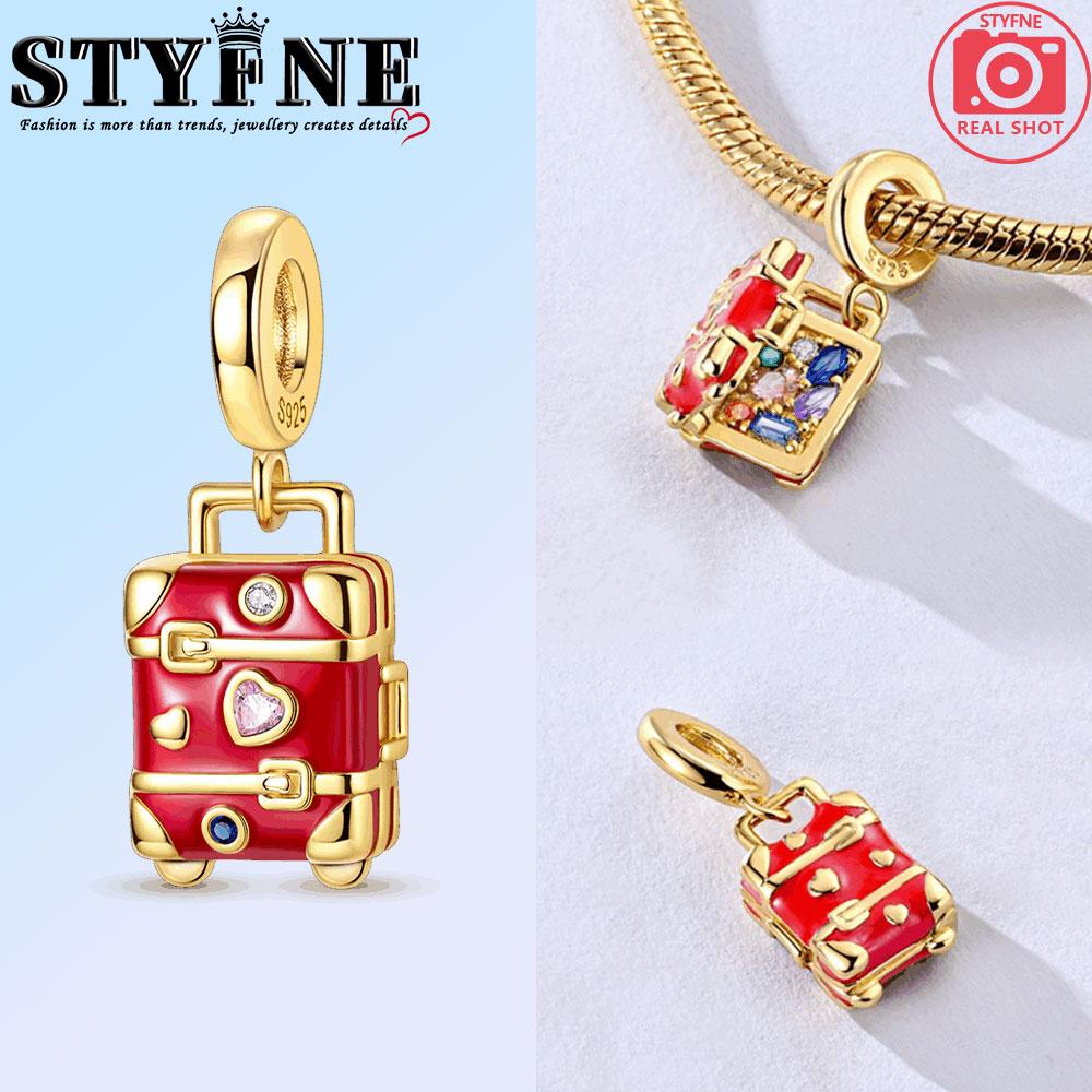 Copper Red Rose Heart Suitcase Oil Painting Vase Charms Beads Pendant For Original Bracelet Woman Girl Jewelry