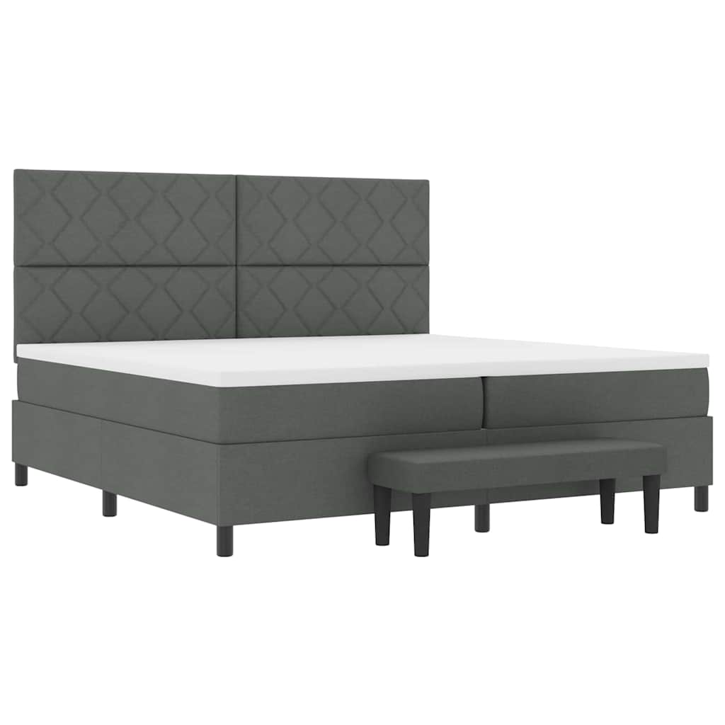Box Spring Bed with Headboard Dark Gray 200 x 200 cm Fabric