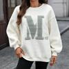 Women's Fashionable Round Neck Long Sleeved Loose Letter Embroidered Pullover Hoodie Top