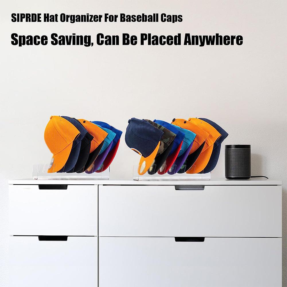 7-Holes Baseball Cap Display Rack Clear Acrylic Hat Holder for Home Closet Dresser Hat Storage Organizer Stand Stores Decoration