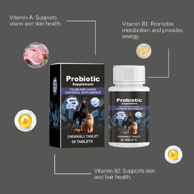 Pet Health Probiotic Supplement 80Tablets Aids Digestion and Immune Improvement for Dogs Cats