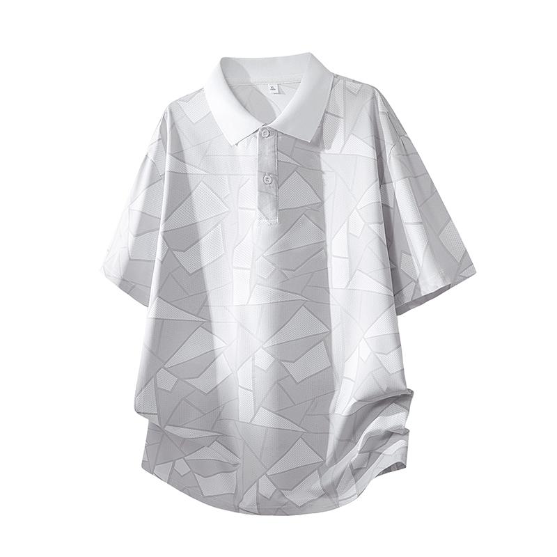 Summer Ice Silk Short Sleeve T-shirt Men s Loose Half Sleeve T-shirt Ice Silk Thin Collar Polo Shirt 5XL