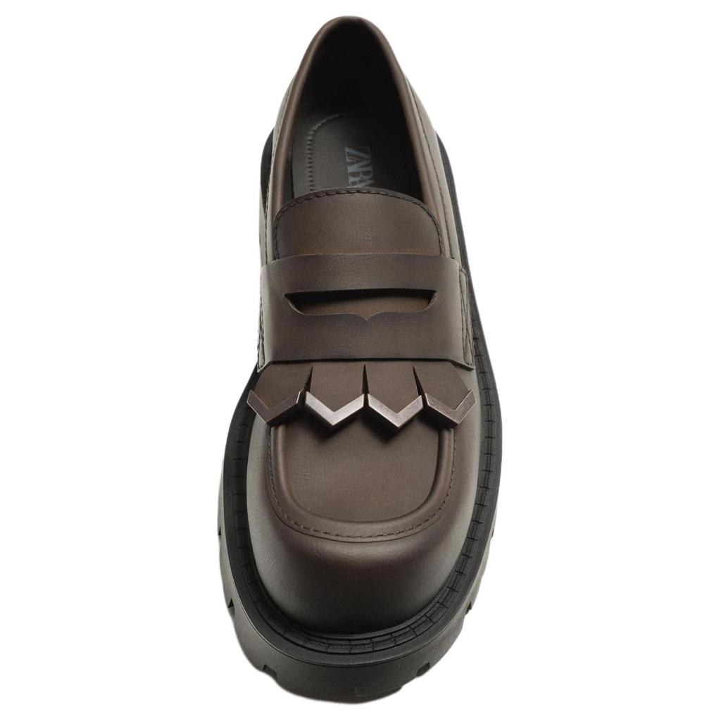 Zara Lightweight Vintage Distressed Effect Tassel Simple Square Toe Thick Sole Loafers Men Loafers Brown 12625520-38