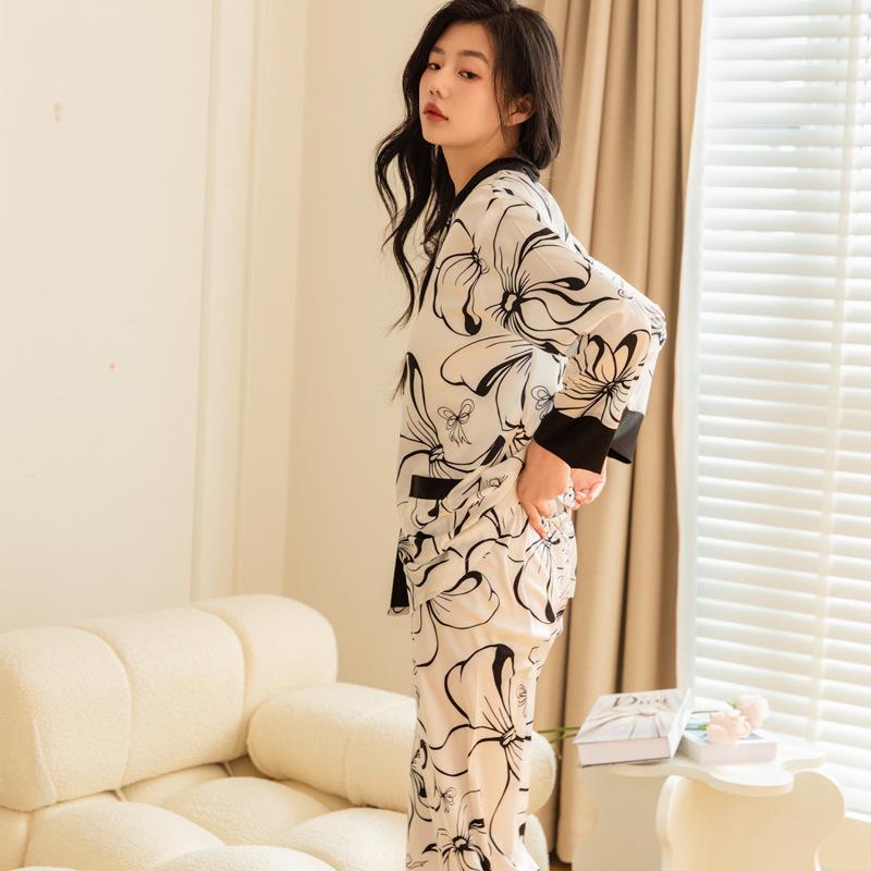 

Пижама для женщин Ice Silk New Thin Simple Set Printed Ink Pijamas Set XL