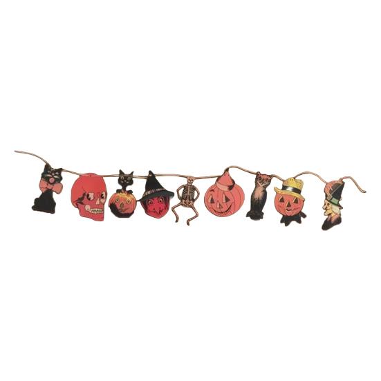 Vintage Halloween Wood Banner Spooky Pumpkin Skull Owl Witch Black