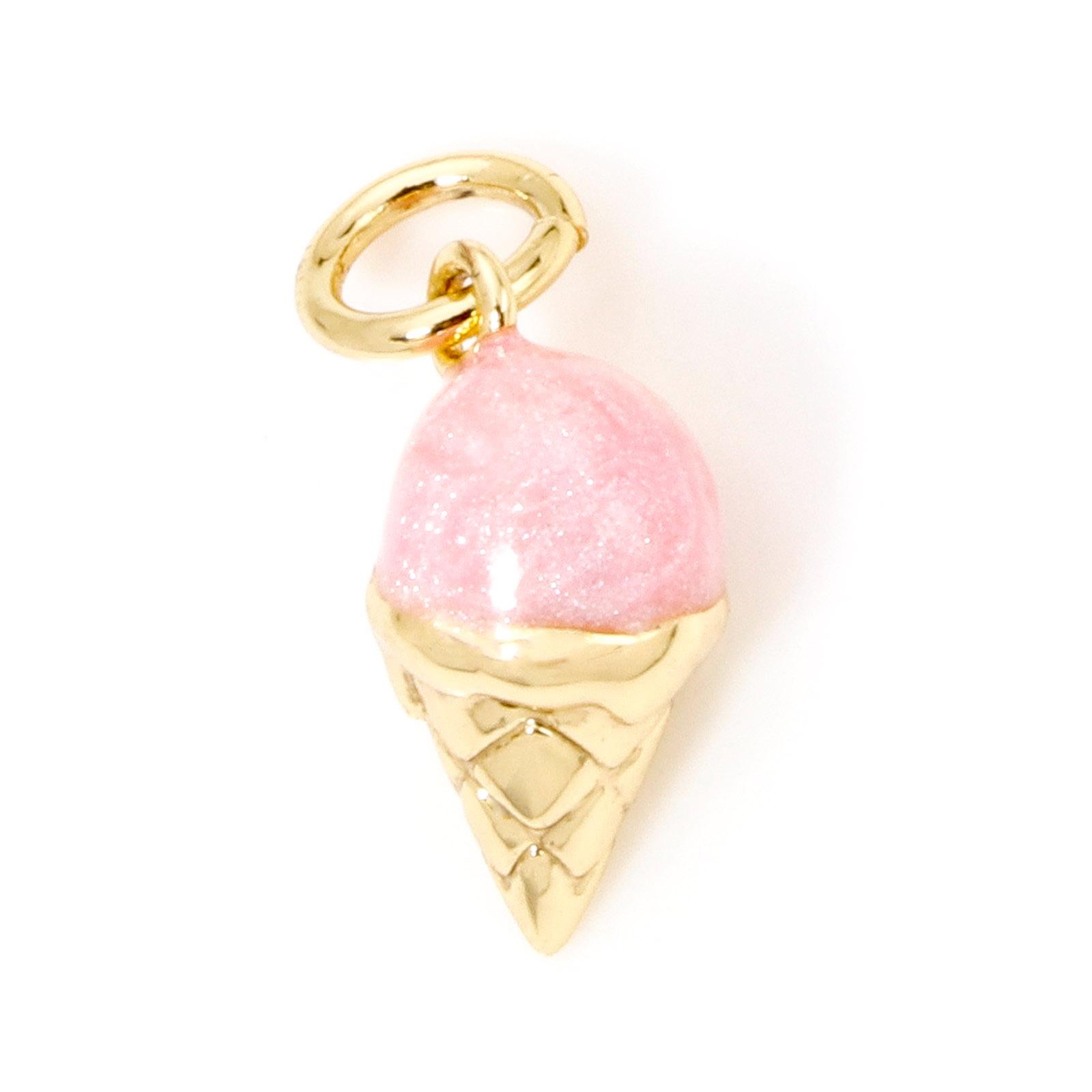 

2pcs Pink Pearlized Enamel Brass Charms 18k Gold Plated Ice Cream Donuts Heart Small Pendants Sweet Cute Jewelry Findings