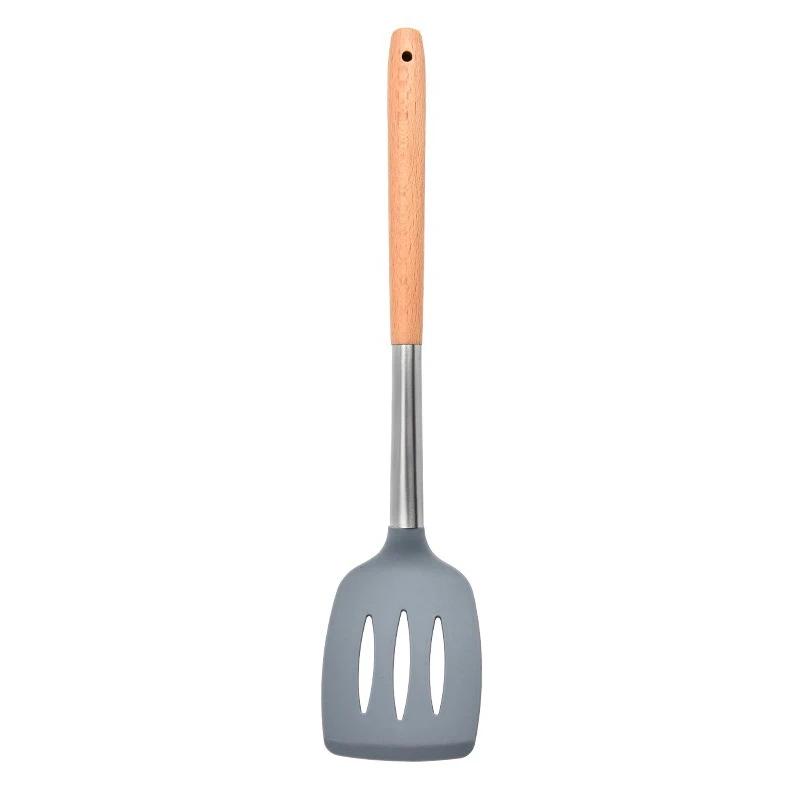 Silicone Kitchen Utensils Wooden Handle Non Stick Pot Kitchenware Cooking Set Heat-resistant Soup Spoon Pasta Colander Shovel