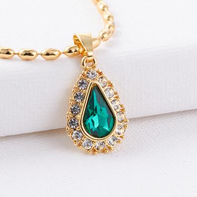 Crystal necklace - women s designer european & american retro minimalist vintage teardrop necklace зелёный
