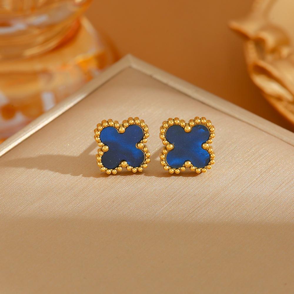 Stunning Four-Leaf Clover Titanium Steel Earrings - Fade-Free, Fashionable, Simple, Versatile, and High-End Mother-of-Pearl Jewelry