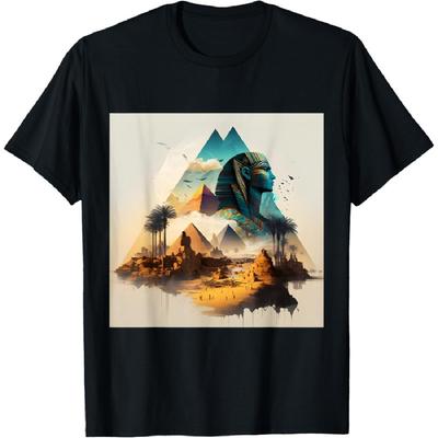 Ancient Abstract Egyptian Art Cairo Great Pyramids Sphinx T-Shirt