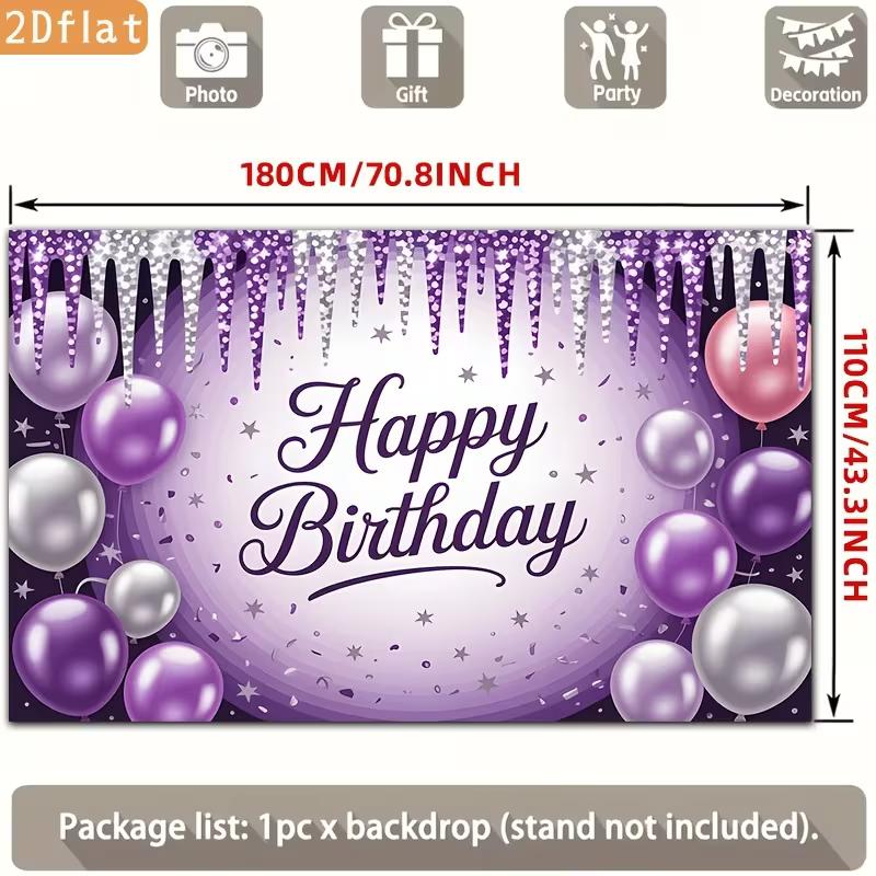 2D Glitter Icicle Purple Birthday Backdrop Banner Starry Theme Party Decor Background