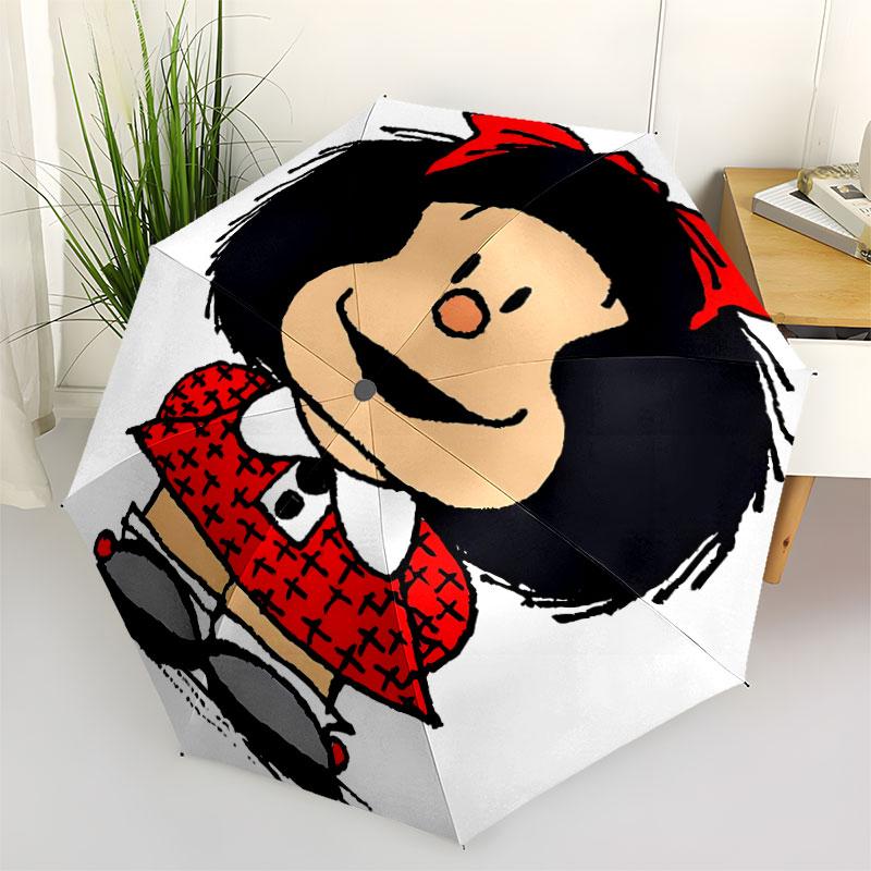 1 PC Automatic Folding Umbrella - Mafalda Pattern Portable Foldable Design With 8 Ribs Christmas Birthday Gifts