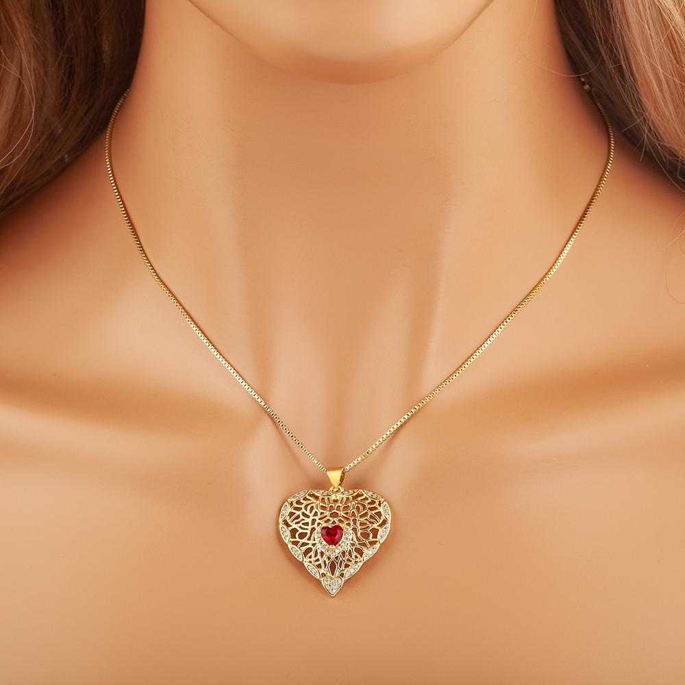 Nidin New Retro Heart Shape Hollow Design Sparkling Zircon Pendant Necklace For Women Men Vintage Jewelry Wholesale Accessories