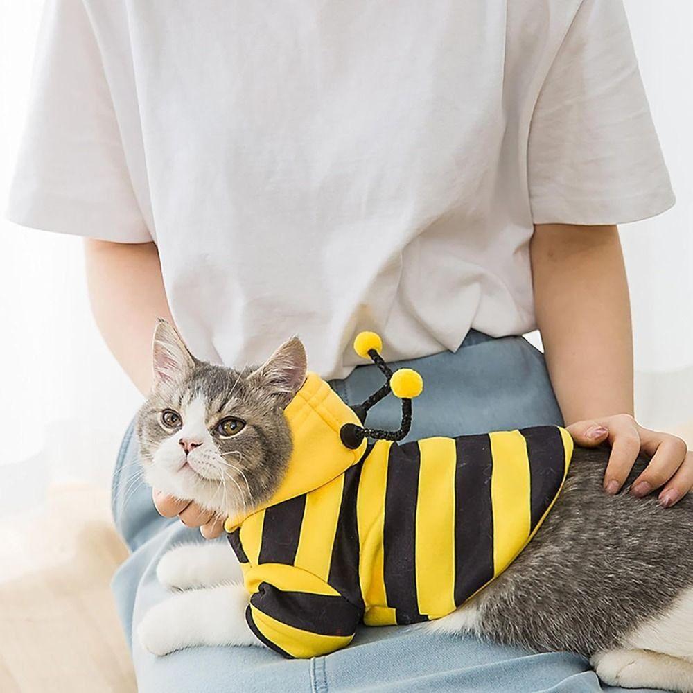 Soft Pet Bee Costume Hooded Winter Warm Cat Holiday Cosplay Clothes Cat Dog Clothes  Pet Supplies