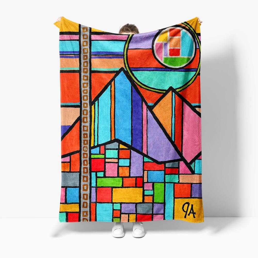 

Abstract Geometric Colorful Modern Mosaic Window Wall Art Blanket Throw Sofa Bed Cover Gift 100x150cm