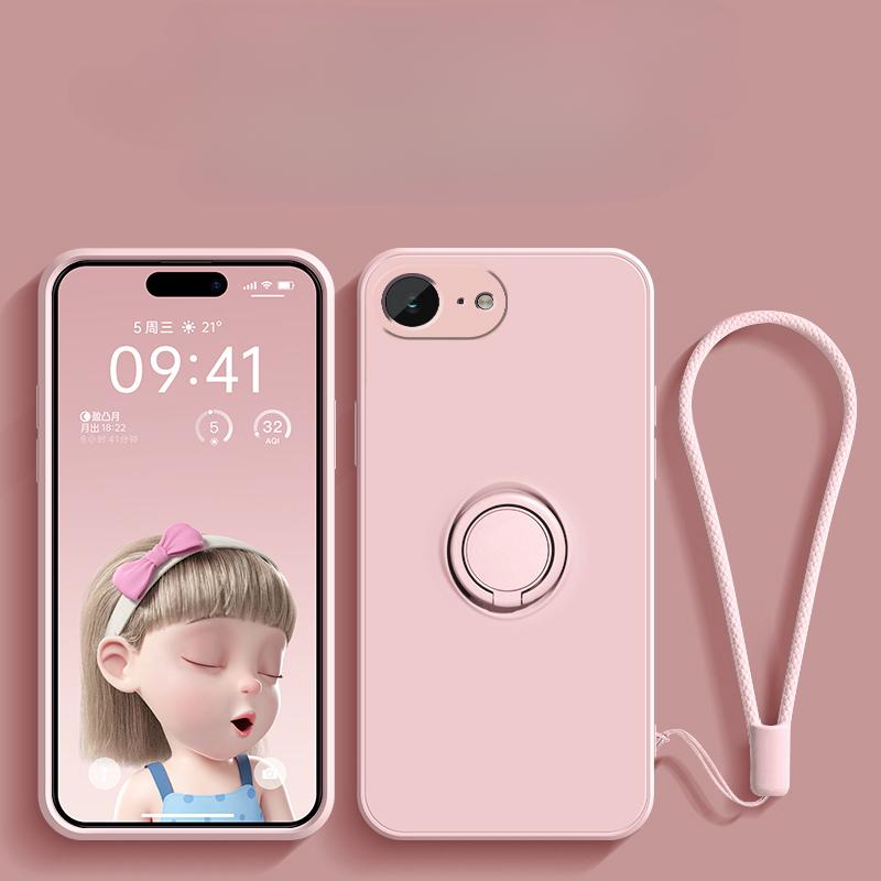 

Для iPhone 16E 16 E жидкий силиконовый чехол-подставка для телефона для iPhone SE 4 2025 SE4 5G ремешок магнитный мягкий чехол из ТПУ чехол For iPhone 16E розовый