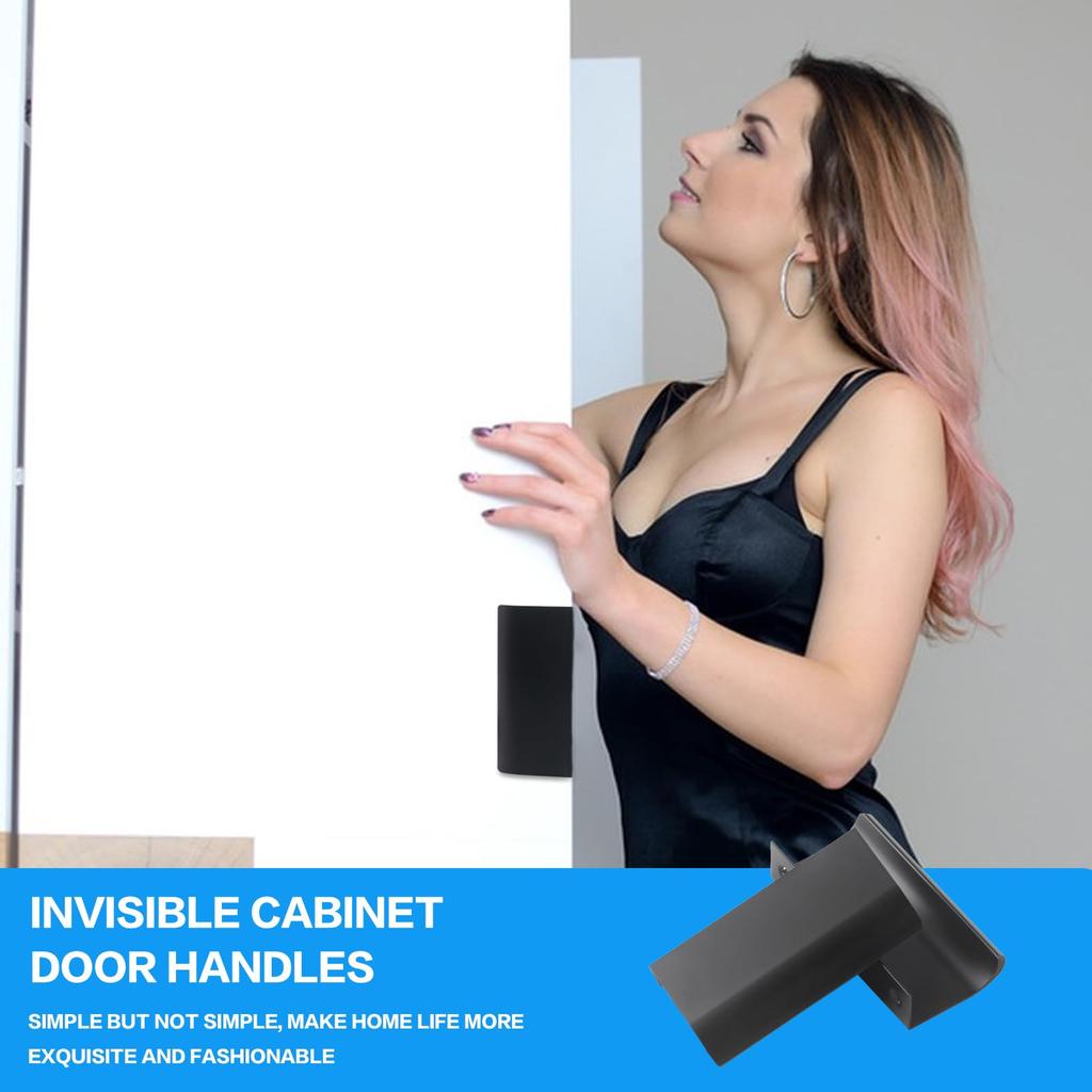 10pk 80mm Black Hidden Cabinet Handles - Invisible Drawer Pulls for Kitchen & Furniture