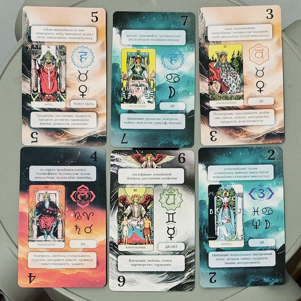 Learning Tarot Deck 10.3*6cm - 78 Cards with Russian Interpretations, Planetary Symbols, and Yes/No Answers in Russian Language
