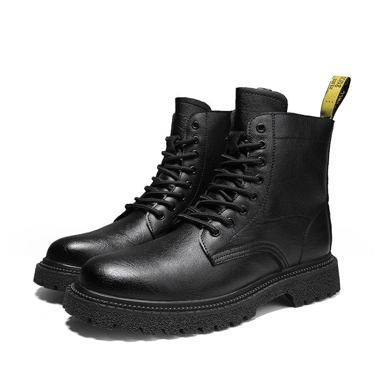 

Leather Side Zipper Martin Boots Men s Winter High Top Fleece British Tooling Locomotive Boots 46