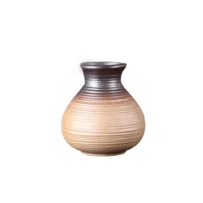 Zen Retro Ceramic Vase: Simple Antique Pottery for Dried Flowers, Small Table Ornament, or Hydroponic Plant Container for Living Room.