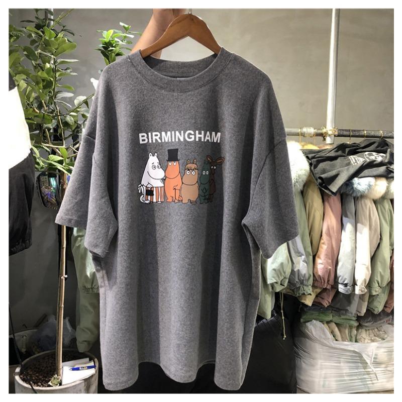 

Футболка с короткими рукавами, женская летняя новая корейская версия, стиль Харадзюку, свободная и универсальная футболка с короткими рукавами, топ 2XL серый