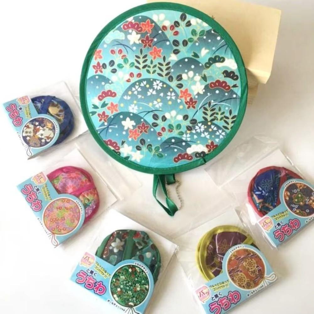 Mini Size Handheld Fan Flower Pattern Round Decorative Fan Portable Folding Fan
