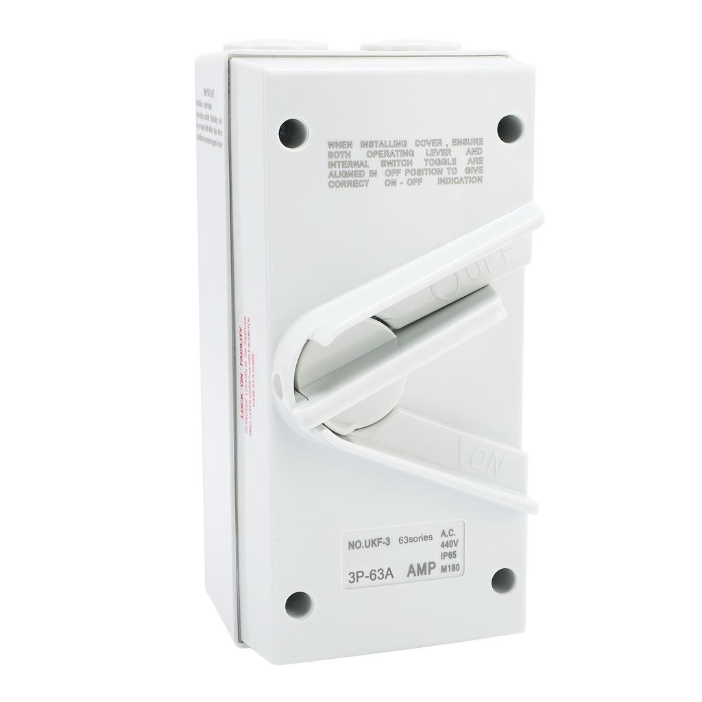 Enclosed Motor Disconnect 63A 440V 3 Pole, Isolation , IP65 Water Proof, Silver Contacts, for Industrial, Airports, Docks, Shippin