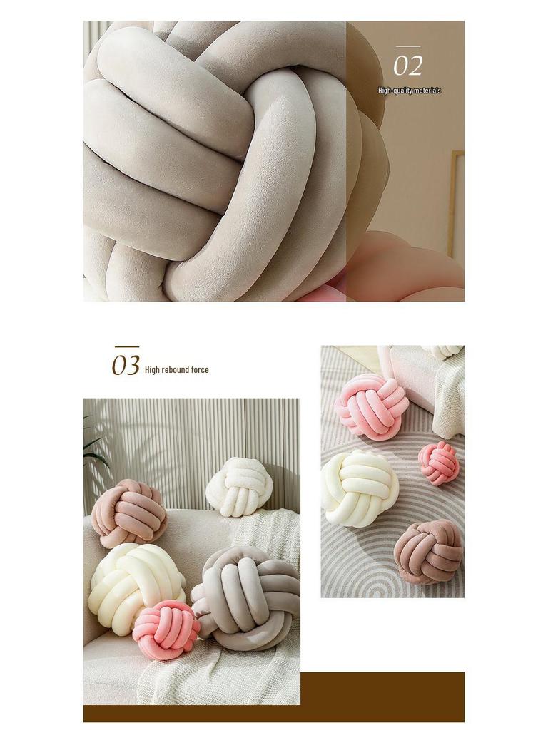Nordic Hand-Woven Velvet Knot Pillow - Three-Strand Rope Ball Design