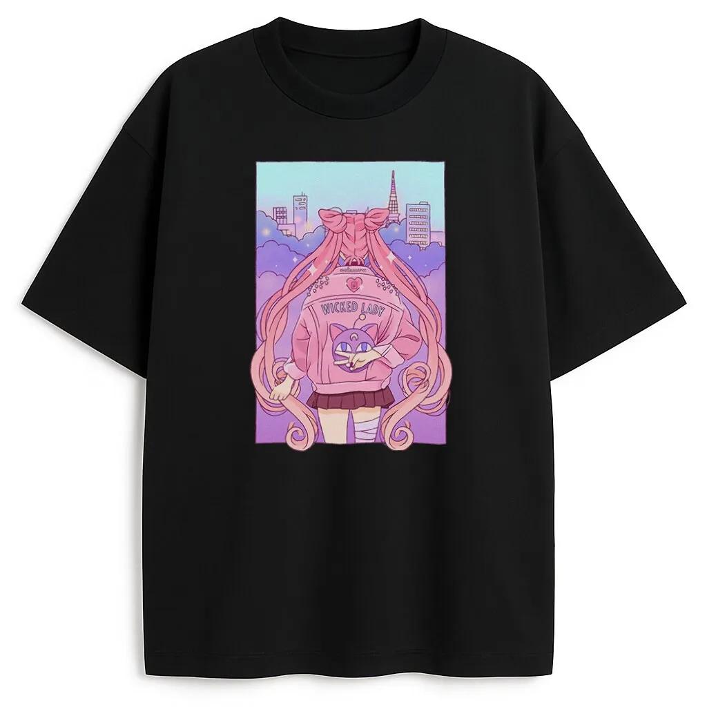 

2026 Fashion Cotton Sailor Moon Lost Americana Comfortable Wicked Lady Y2K T-Shirt Summer Men Streetwear Parent-child Soft T... S разноцветный