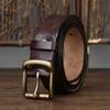 Belt Men's Retro Distressed Laser Carved Italian Vegetable Tanned Leather First Layer Pure Cattlehide Brass Buckle Belt
