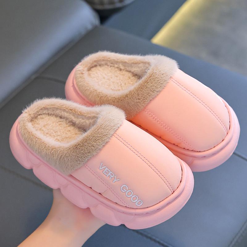 Children's Non-slip Waterproof Cotton Slippers - Warm Plush Indoor Slippers for Boys.