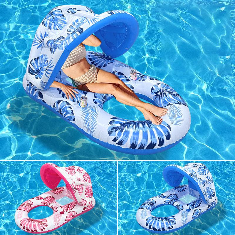 

Breathable Water Sofa with Removable Canopy Backrest Cup Holders Breathable Mesh Fabric Solo Floating Bed for Pool Beach Lounging and Relaxing синій