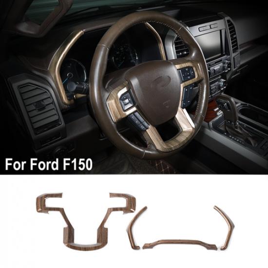 Wood Grain Dashboard Panel Steering Wheel Cover Trim Kit for Ford F150 2015-