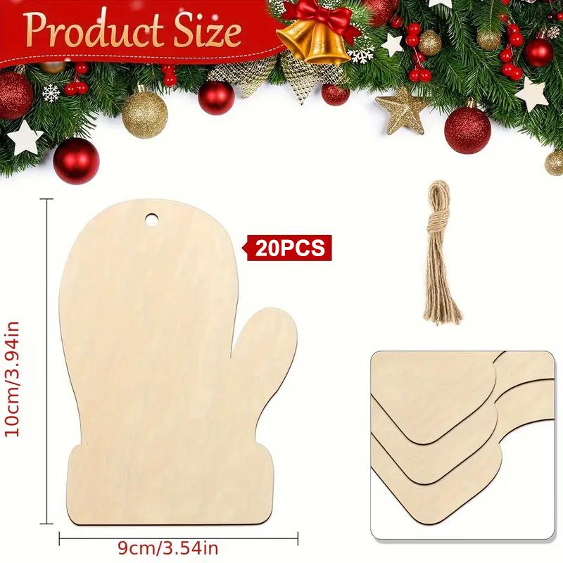 20Pcs DIY Paintable Wooden Christmas Tree Decorations Blank Gloves And Ropes For Handicrafts Home Decor Hanging Drop Ornaments