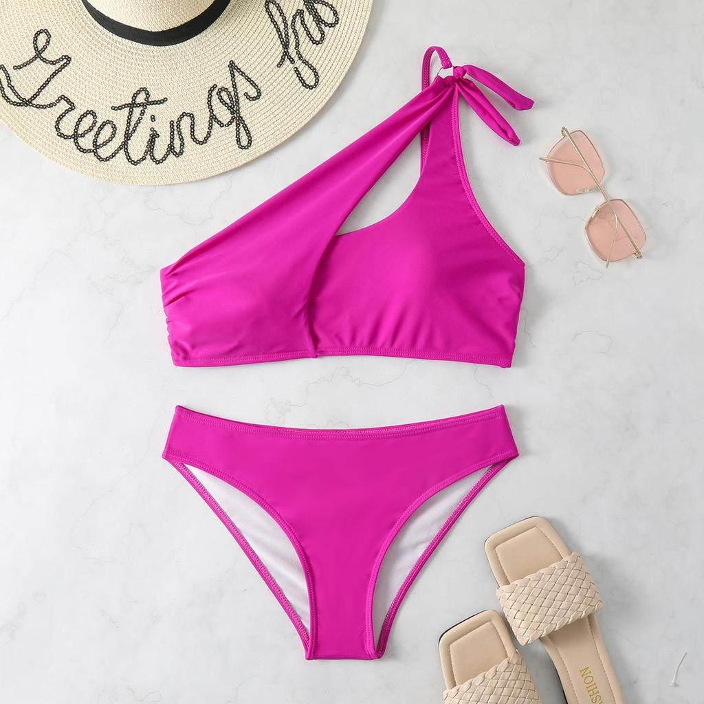Bikini Badeanzug Frauen Bademode Solide Schwarz Eine Schulter Hohe Taille Bikinis Set Badeanzug Weibliche