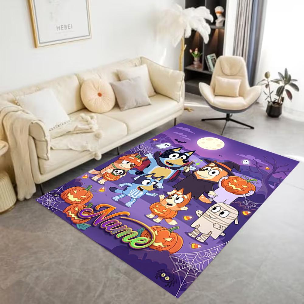 Halloween Bluebird Party Customize Text Floor Mat Design for Bedrooms Hallway Game Room Living Rooms Anti-slip Rug Office Home Decor