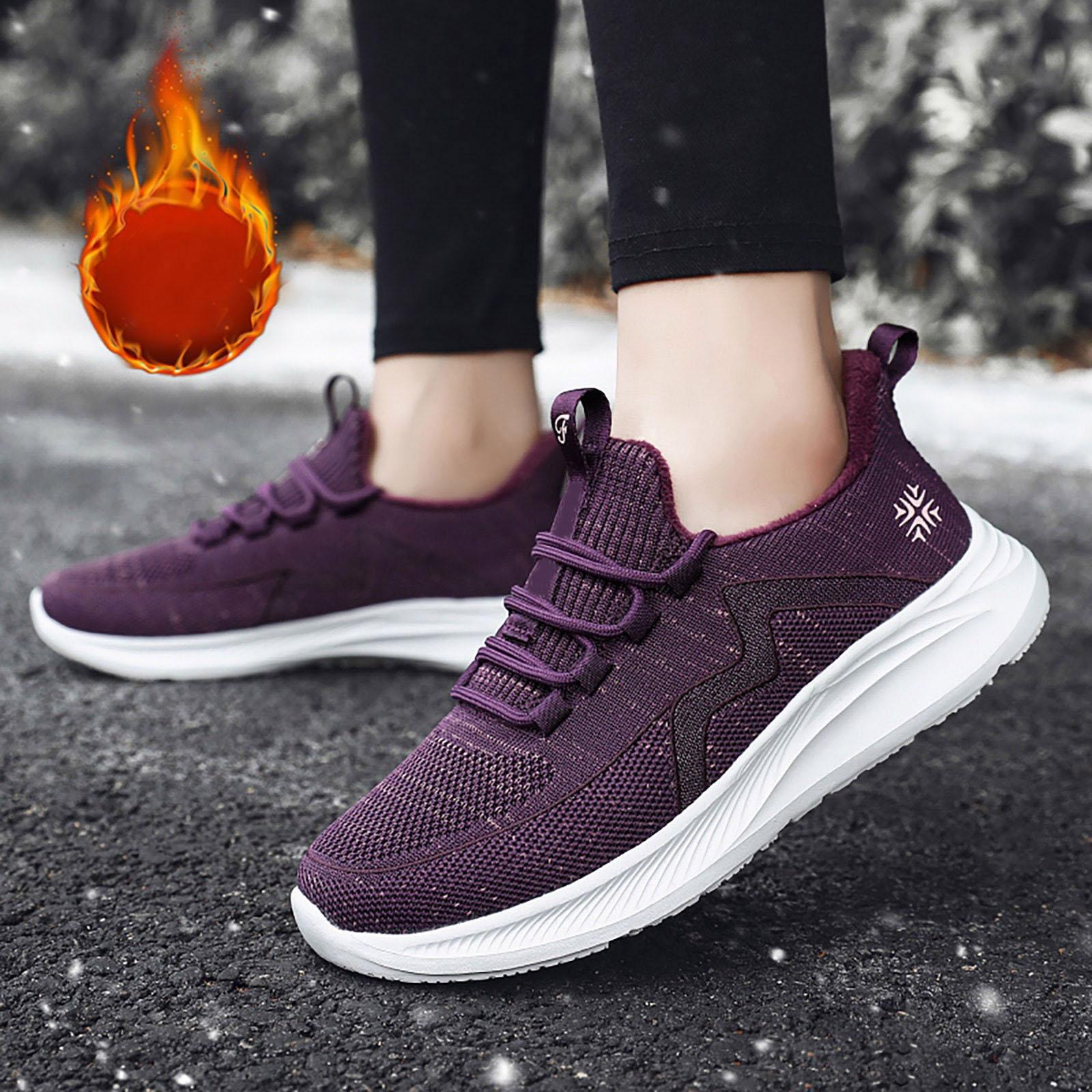 Women s Fleece Lined Lace Up Running Shoes Stylish Casual Lace Up Soft Soled Outdoor Sports Shoes Womens Fashion Sneaker 39 фиолетовый