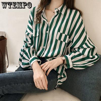 Hong Kong Stijl Losse Grote Maat BF Gestreept Shirt Dames Lange Mouw Chique Top Dunne Jas Vroege Zomer Dameskleding