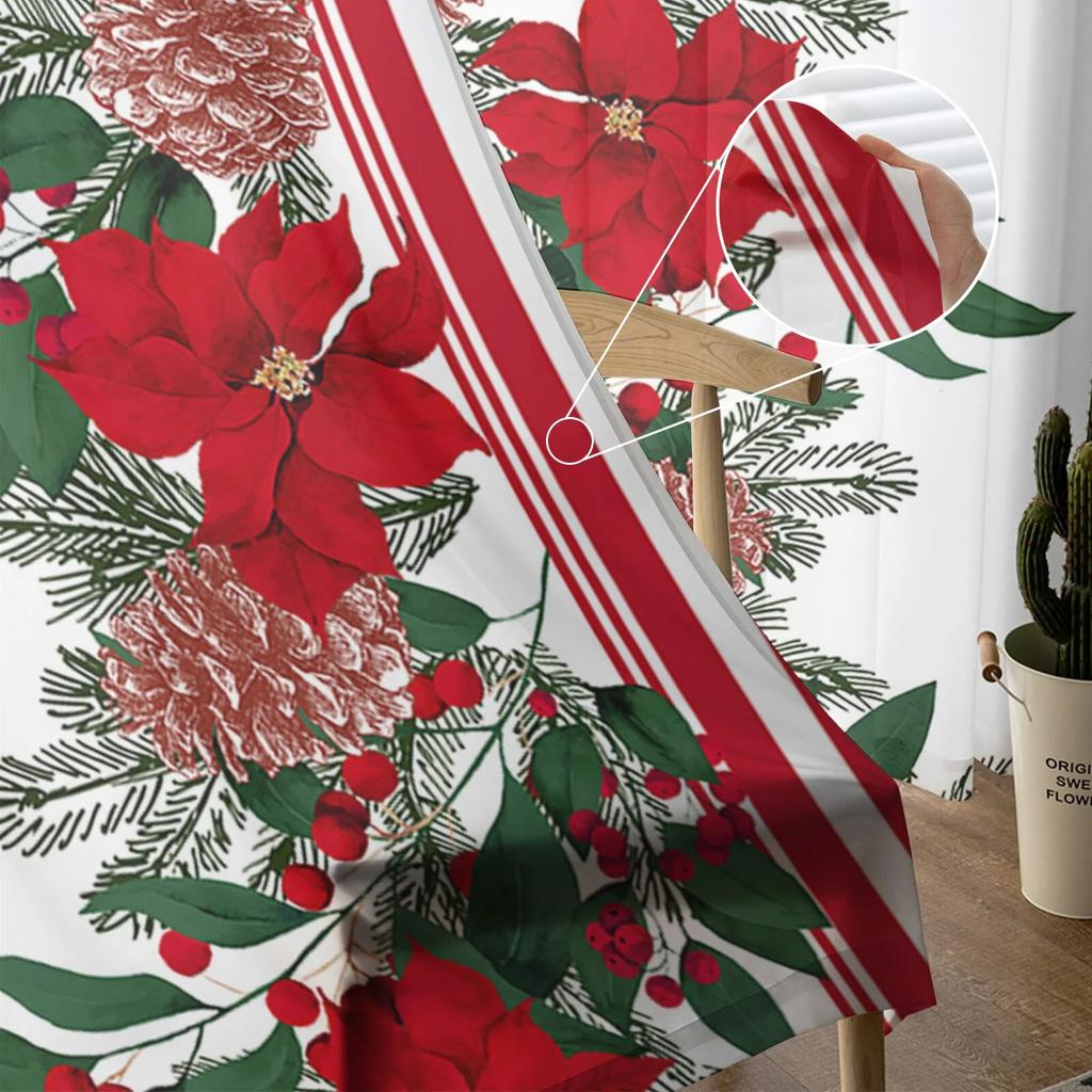 Bożonarodzeniowa Gwiazda Betlejemska Sosnowe Gałązki Przezroczyste Zasłony do Salonu Sypialni Tiulowa Zasłona do Kuchni Zasłona Woalowa Panele Roletowe