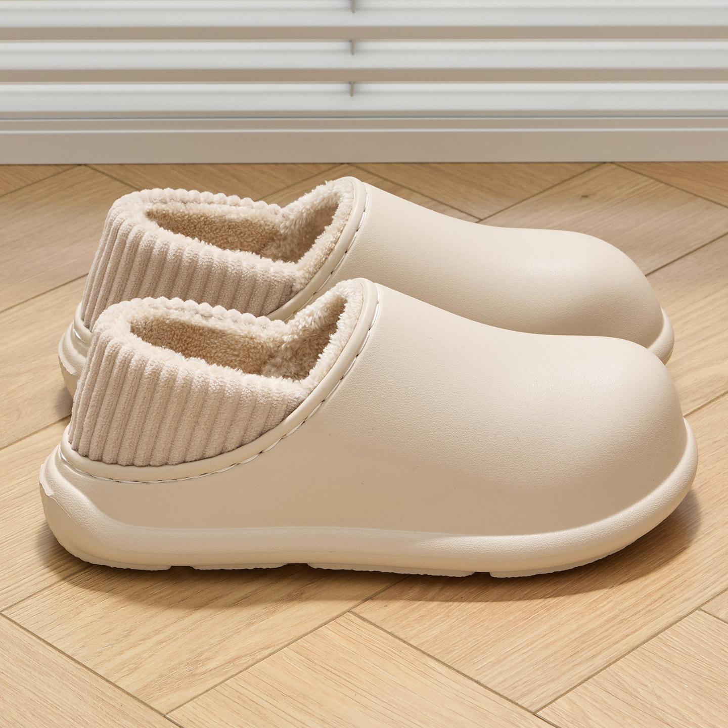 

Зимние женские хлопковые тапочки плюшевые теплые на толстой подошве шлепанцы дышащие мягкие нескользящие тапочки для дома и улицы мужские повседневные тапочки 44-45 бежевый