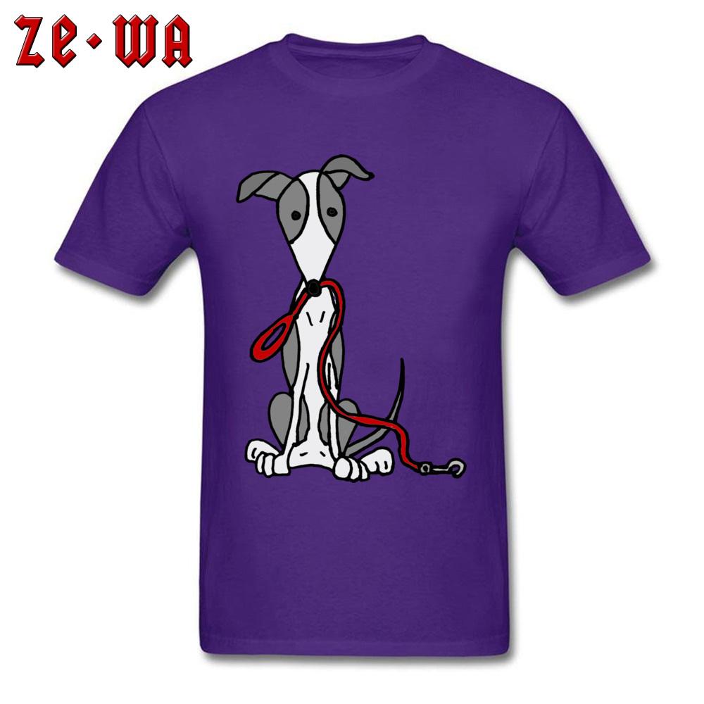 Funny Mens T Shirt Dark Grey Tshirts 100 Cotton Clothes Greyhound Dog With Red Leash Cartoon Tops Tees Summer Fall Tshirt