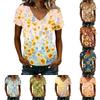 Womens Casual V Neck Short Sleeve Floral Print T Shirt Lightweight Relaxed Fit Summer Top for Daily Wear