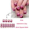 24 Pcs Valentines Day Press On Nail French Tip False Nail Short Square Full Cover Stick on Nail Heart Acrylic Nail