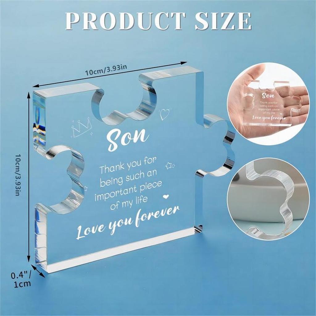 Graviertes Acrylblock-Puzzle-Geschenk für Jungen von Mama, Tischdekorationsgeschenke für den Sohn, Weihnachten, Jahrestag, Schulabschluss
